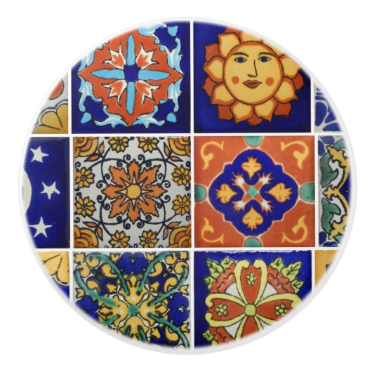 Mexicaans Talavera Tile Afbeelding op ronde drager Keramische Knop (Voorkant)