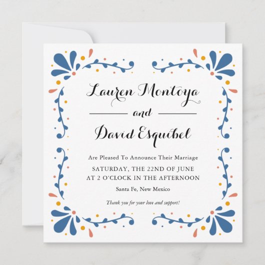 Mexicaans Talavera Wedding Announement Kaart (Voorkant)
