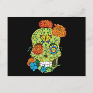 Mexicaans Tattoo Sugar Skull Roos in mond Briefkaart