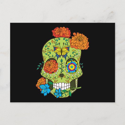 Mexicaans Tattoo Sugar Skull Roos in mond Briefkaart (Voorkant)