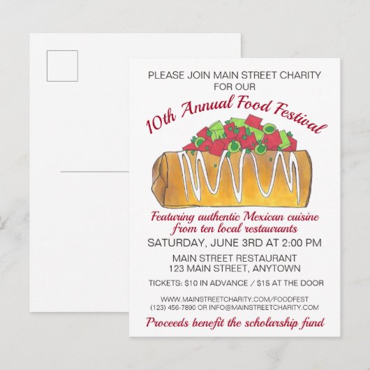 Mexicaans Tex Mex Food Festival Chimichanga Uitnodiging Briefkaart (Voorkant / Achterkant)