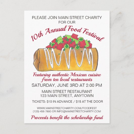 Mexicaans Tex Mex Food Festival Chimichanga Uitnodiging Briefkaart (Voorkant)