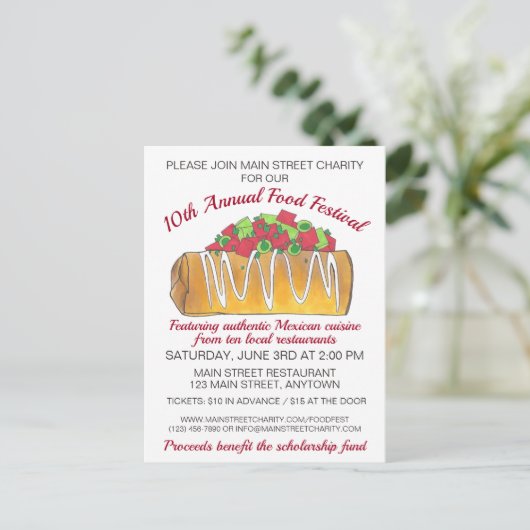 Mexicaans Tex Mex Food Festival Chimichanga Uitnodiging Briefkaart (Staand voorkant)