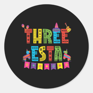 Mexicaans thema 3e Verjaardag 3 Jaar Oud Kinder Dr Ronde Sticker