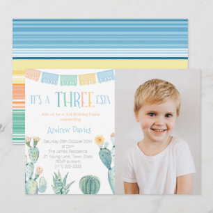 Mexicaans thema 3rd Birthday Party Three-esta Foto Kaart