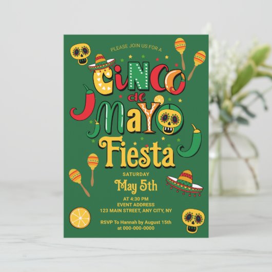 Mexicaans Thema 5 de Mayo Fiesta Uitnodiging (Staand voorkant)