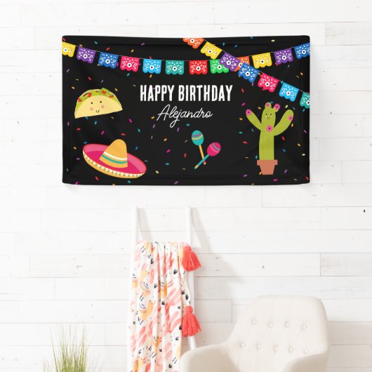 Mexicaans Thema Fiesta - Taco Over een Feest Verja Spandoek (Insitu)
