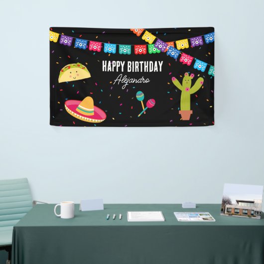 Mexicaans Thema Fiesta - Taco Over een Feest Verja Spandoek (Beurs)