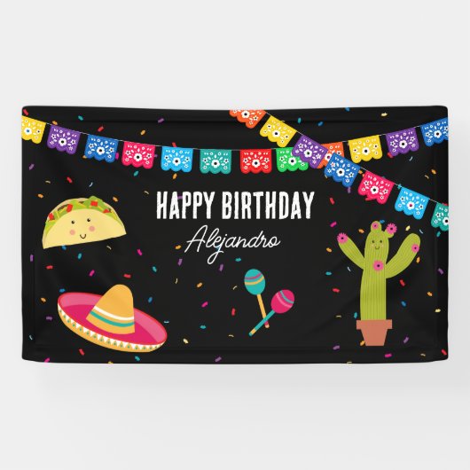 Mexicaans Thema Fiesta - Taco Over een Feest Verja Spandoek (Horizontaal)