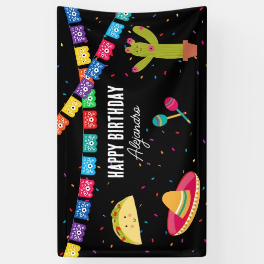 Mexicaans Thema Fiesta - Taco Over een Feest Verja Spandoek (Verticaal)