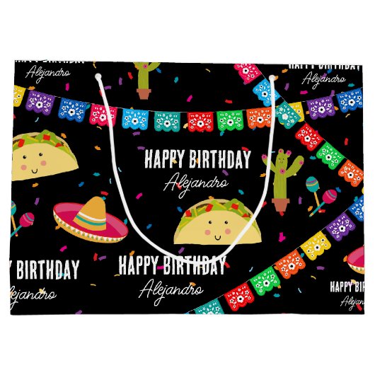 Mexicaans thema Fiesta - Taco over een verjaardags Groot Cadeauzakje (Achterkant)