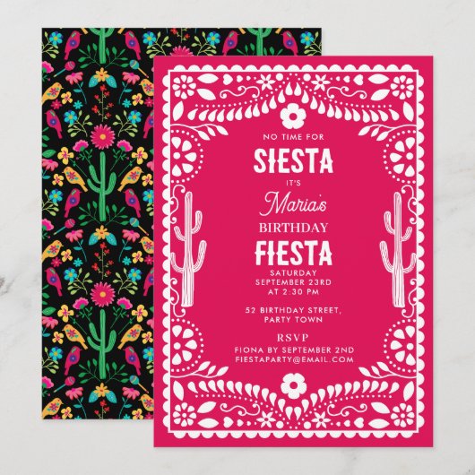 Mexicaans Traditioneel Bloemengeweld Roze Verjaard Kaart (Voorkant / Achterkant)