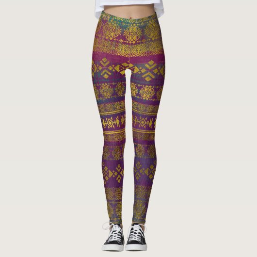 Mexicaans/tribaal stijlpatroon - Goud op  Leggings (Voorkant)