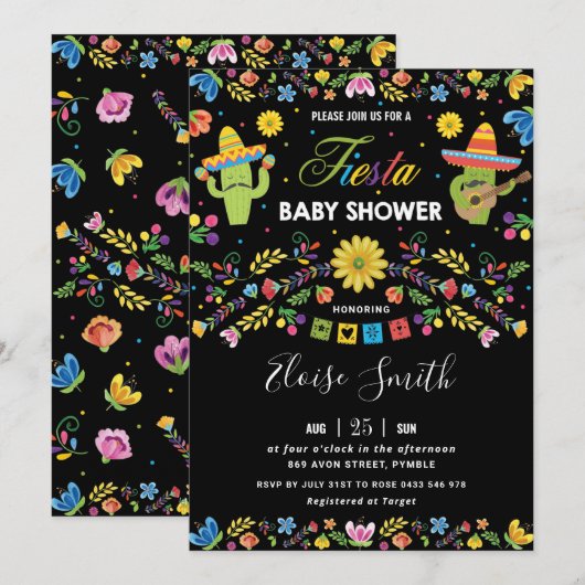 Mexicaans Vibrant Floral Cactus Fiesta Baby shower Kaart (Voorkant / Achterkant)