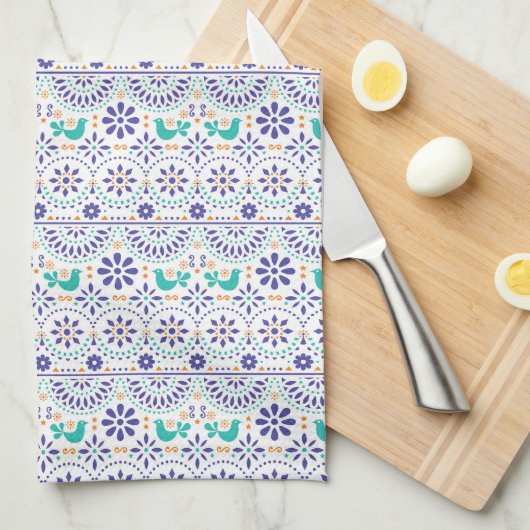 Mexicaans vogeltegel Folk Art Patroon Theedoek (Quarter Fold)