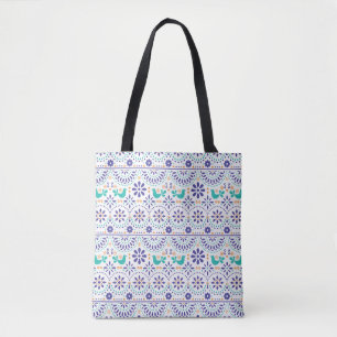 Mexicaans vogeltegel Folk Art Patroon Tote Bag