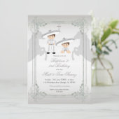 Mexicaans zilver Sibling Baptism & Third Birthday Kaart (Staand voorkant)