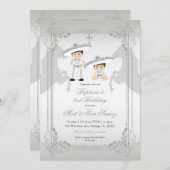 Mexicaans zilver Sibling Baptism & Third Birthday Kaart (Voorkant / Achterkant)