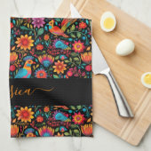 Mexicaans zwart bloemenschrift naam schort theedoek (Quarter Fold)