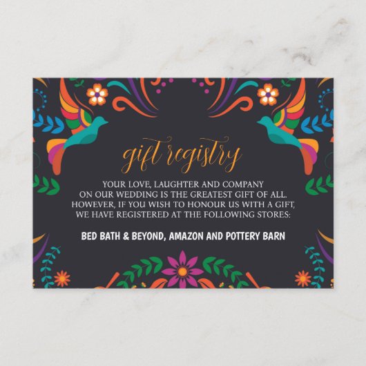 Mexicaans Zwart Kleurrijke Bloemen Nuestra Boda Hu Informatiekaartje (Voorkant)