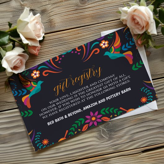Mexicaans Zwart Kleurrijke Bloemen Nuestra Boda Hu Informatiekaartje