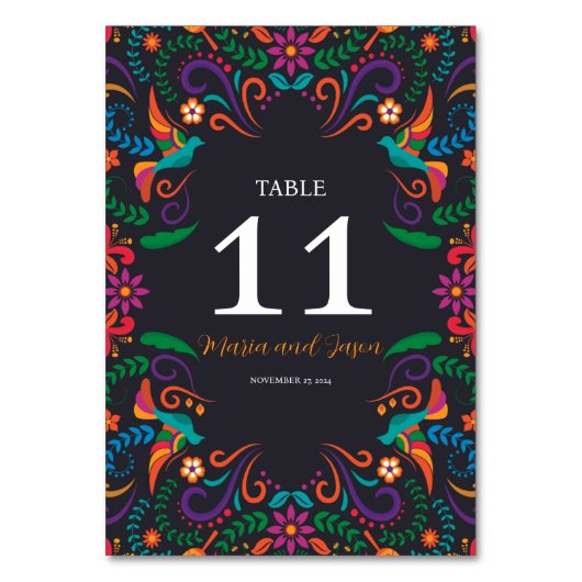 Mexicaans Zwart Kleurrijke Bloemen Nuestra Boda Hu Kaart (Voorkant)