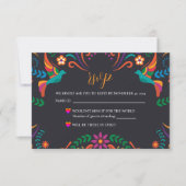 Mexicaans Zwart Kleurrijke Bloemen Nuestra Boda Hu RSVP Kaartje (Voorkant)
