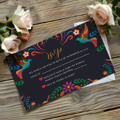 Mexicaans Zwart Kleurrijke Bloemen Nuestra Boda Hu RSVP Kaartje