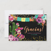 Mexicaans Zwart Kleurrijke Fiesta Bloemen Verjaard Bedankkaart (Voorkant)