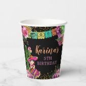 Mexicaans Zwart Kleurrijke Fiesta Bloemen Verjaard Papieren Bekers (Achterkant)