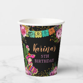 Mexicaans Zwart Kleurrijke Fiesta Bloemen Verjaard Papieren Bekers
