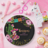 Mexicaans Zwart Kleurrijke Fiesta Bloemen Verjaard Papieren Bordje (Feest)