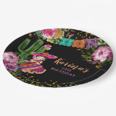 Mexicaans Zwart Kleurrijke Fiesta Bloemen Verjaard Papieren Bordje (Gekanteld)