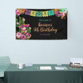 Mexicaans Zwart Kleurrijke Fiesta Bloemen Verjaard Spandoek (Beurs)