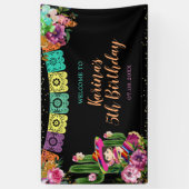Mexicaans Zwart Kleurrijke Fiesta Bloemen Verjaard Spandoek (Verticaal)