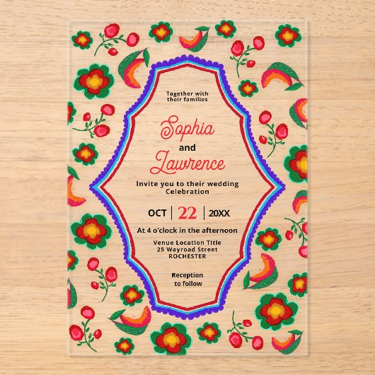 Mexicaanse acryl bruiloft uitnodiging (Voorkant)