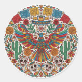 Mexicaanse adelaar en schedel magneet ronde sticker (Voorkant)