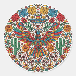 Mexicaanse adelaar en schedel magneet ronde sticker