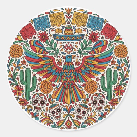 Mexicaanse adelaar en schedel magneet ronde sticker (Voorkant)
