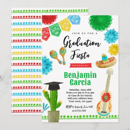 Mexicaanse afstudeerfeest uitgenodigd kaart (Voorkant / Achterkant)