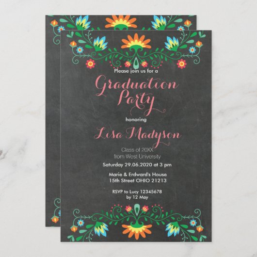 Mexicaanse Afstuderen-uitnodigingskaart Kaart (Voorkant / Achterkant)