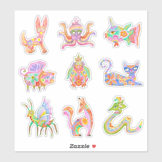 Mexicaanse alebrijes sticker pack. (Vel)