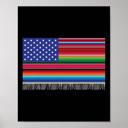 Mexicaanse Amerikaanse vlag Serape Cinco de Mayo v Poster (Voorkant)