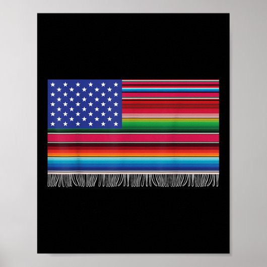 Mexicaanse Amerikaanse vlag Serape Cinco de Mayo v Poster (Voorkant)