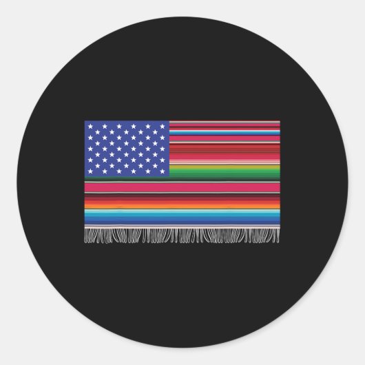 Mexicaanse Amerikaanse vlag Serape Cinco de Mayo v Ronde Sticker (Voorkant)