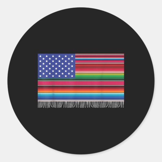 Mexicaanse Amerikaanse vlag Serape Cinco de Mayo v Ronde Sticker (Voorkant)