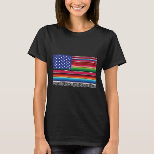 Mexicaanse Amerikaanse vlag Serape Cinco de Mayo v T-shirt (Voorkant)