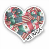 Mexicaanse/Amerikaanse vlaggen Hart Sticker (Voorkant)
