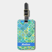 Mexicaanse aqua mint Siciliaanse mediterrane tegel Bagagelabel (Voorkant verticaal)