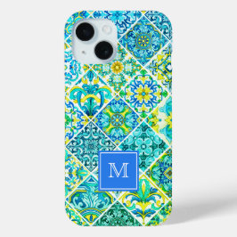 Mexicaanse aqua mint Siciliaanse mediterrane tegel iPhone 15 Case